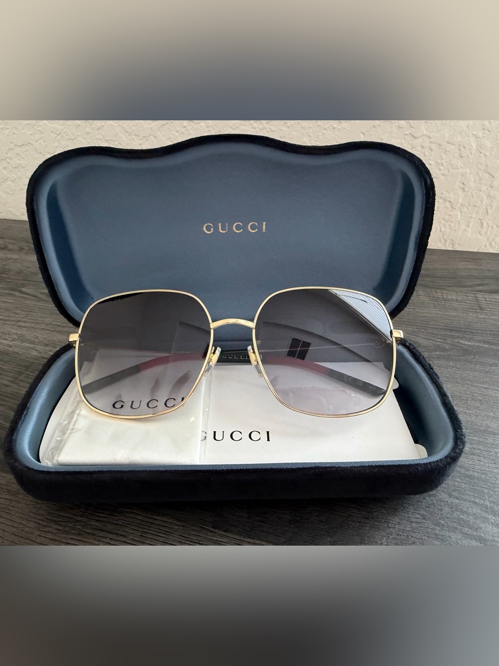 Gucci GG1195SK 001 Gold Oversized Square Sunglasses New With Case